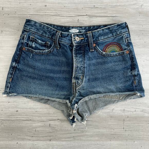 Old Navy OG Short High Rise Button Fly Rainbow Pocket Frayed Hot Shorts 2 - Picture 1 of 10
